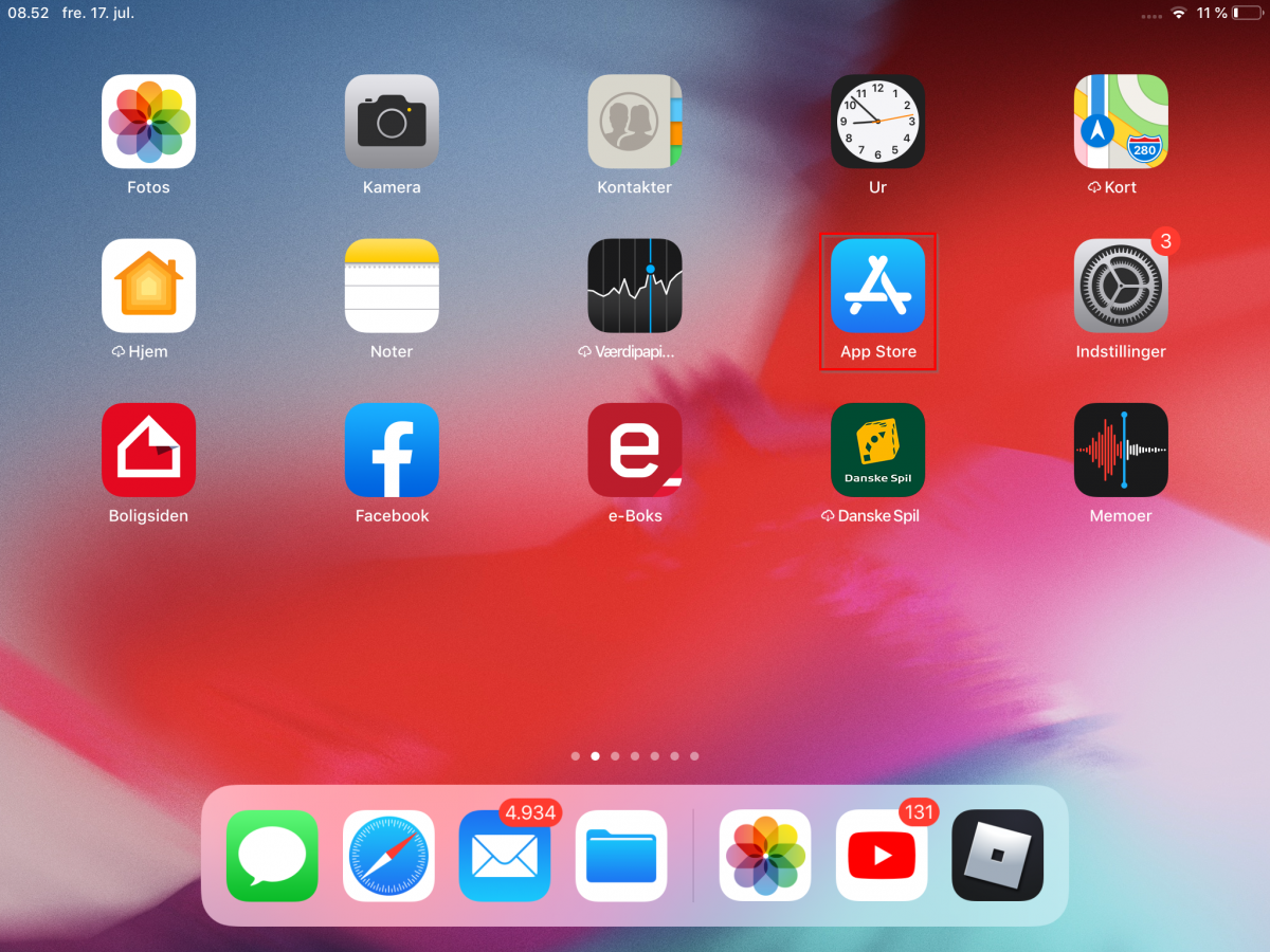Skærmbillede der viser placeringen af appen App Store 