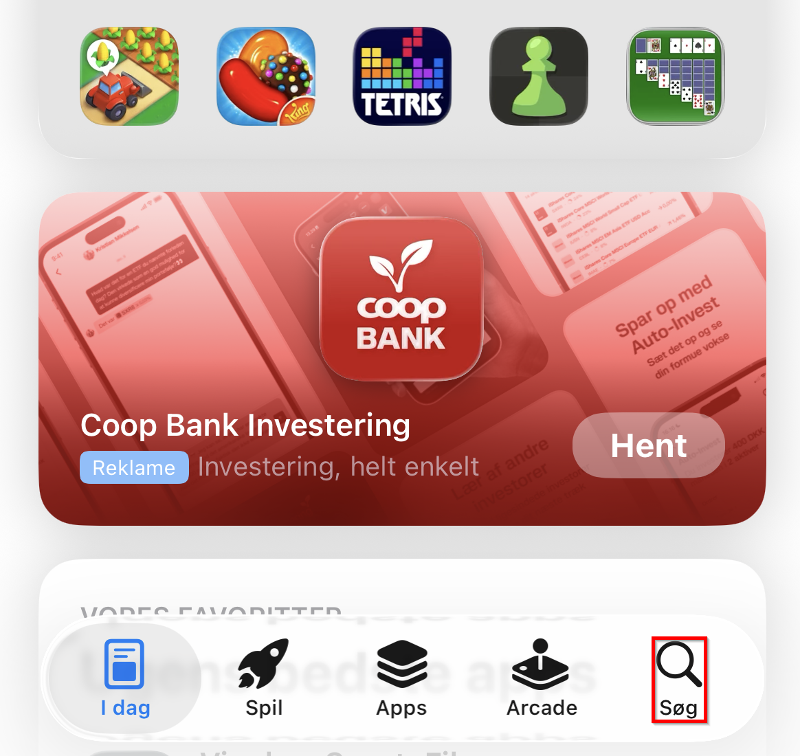 søg knappen i app store