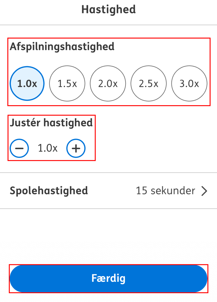 Nota bibliotek appens juster hastigheds side med forskellige hastigsfunktioner 