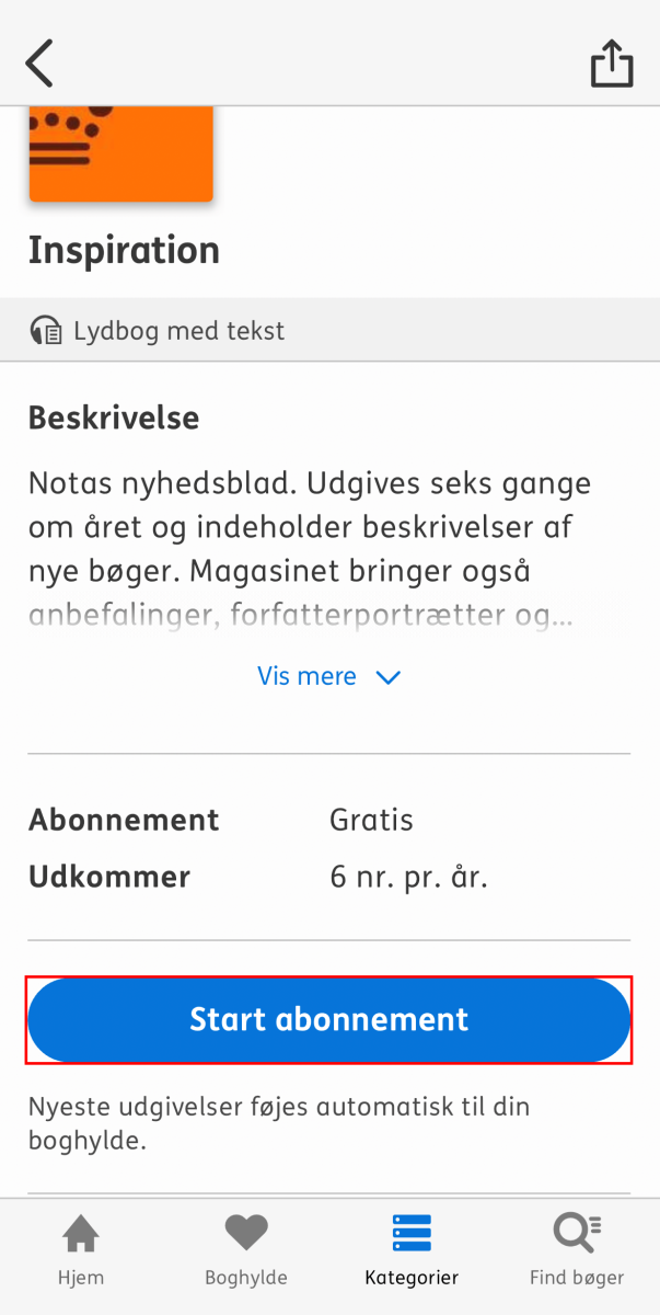 Skærmbillede af abonnementssiden på bladet Inspiration hvor man kan starte et abonnement