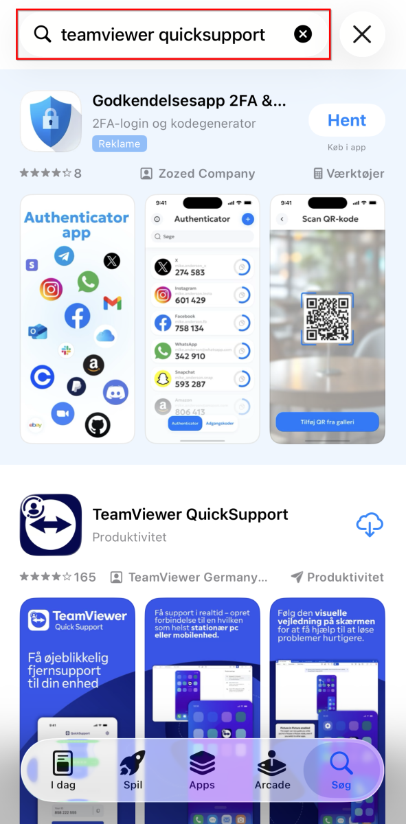 søgefeltet i app store