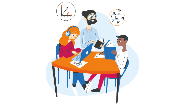 illustration: underviser og to elever
