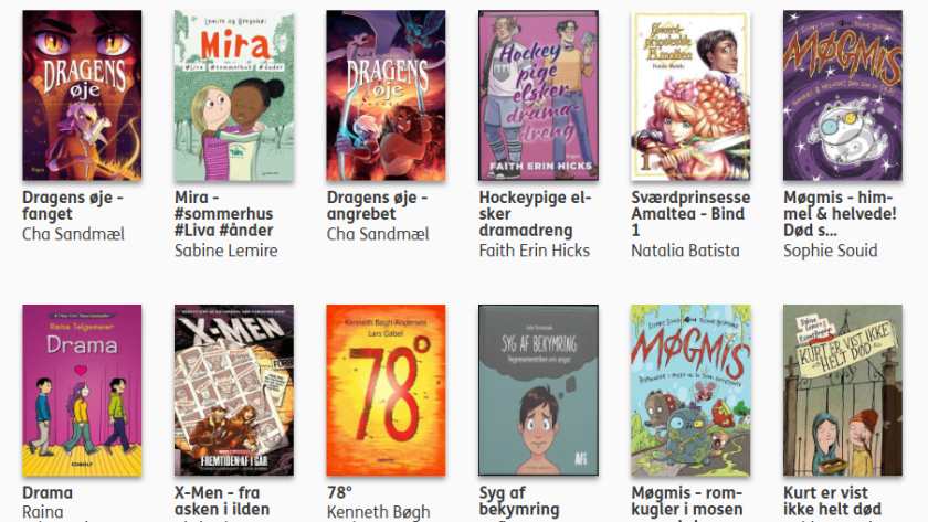 Screenshot af Nota Biblioteks nyeste tegneserier